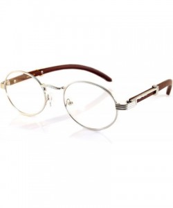 Square Vintage Oval Rectangle Clear Lens Metal & Wood Feel Eyeglasses A103 A201 - Silver/ Dark Brown - C8180LIUGOO $13.65