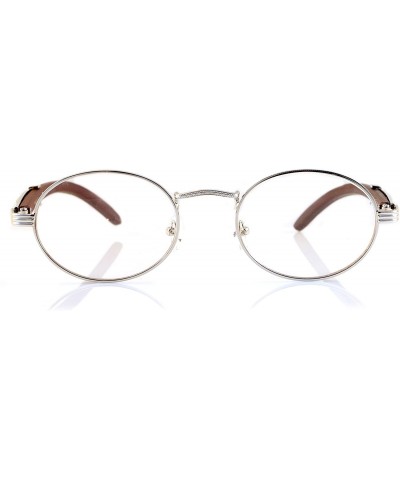 Square Vintage Oval Rectangle Clear Lens Metal & Wood Feel Eyeglasses A103 A201 - Silver/ Dark Brown - C8180LIUGOO $29.01