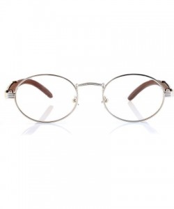 Square Vintage Oval Rectangle Clear Lens Metal & Wood Feel Eyeglasses A103 A201 - Silver/ Dark Brown - C8180LIUGOO $29.01