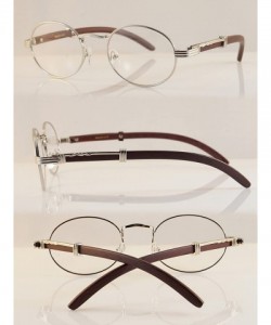 Square Vintage Oval Rectangle Clear Lens Metal & Wood Feel Eyeglasses A103 A201 - Silver/ Dark Brown - C8180LIUGOO $29.01