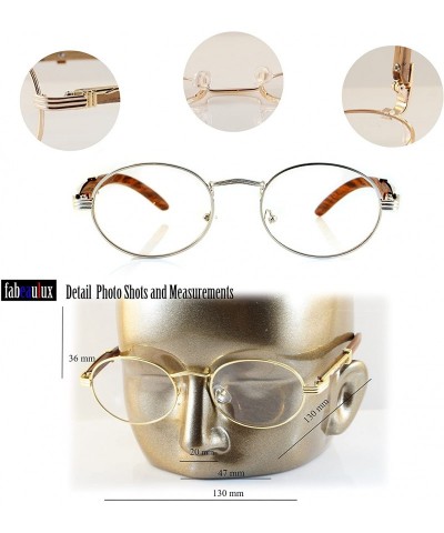 Square Vintage Oval Rectangle Clear Lens Metal & Wood Feel Eyeglasses A103 A201 - Silver/ Dark Brown - C8180LIUGOO $29.01