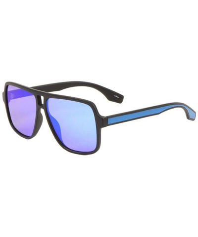 Square Flat Top Color Temple Bar Square Aviator Sunglasses - Blue - CA1983H7D72 $11.19