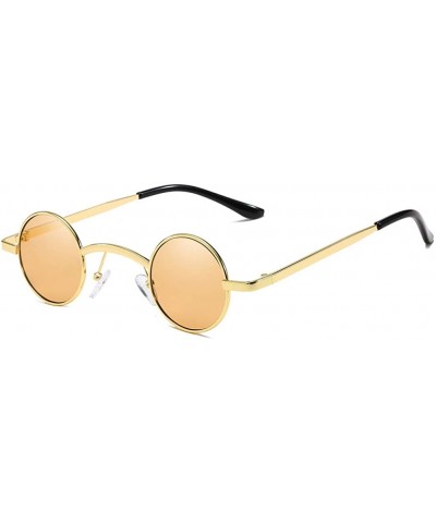 Round Unisex Sunglasses Retro Gold Grey Drive Holiday Round Non-Polarized UV400 - Gold Brown - CY18R5TEMES $11.90