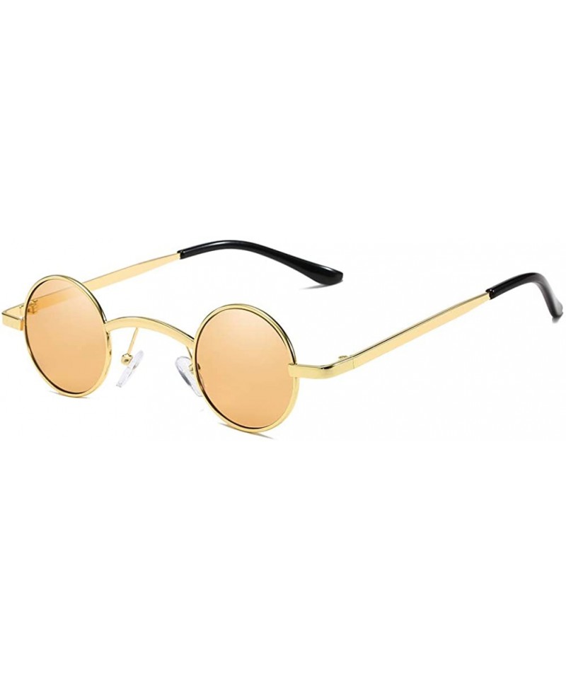 Round Unisex Sunglasses Retro Gold Grey Drive Holiday Round Non-Polarized UV400 - Gold Brown - CY18R5TEMES $11.90