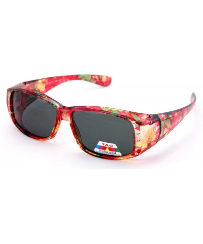 Butterfly Floral Womens Polarized Fit Over Glasses Sunglasses Rhinestone Rectangular Frame 60mm - Red - C218HRIM3ED $23.97