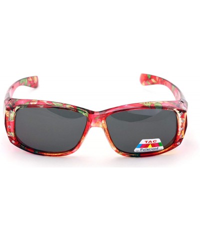 Butterfly Floral Womens Polarized Fit Over Glasses Sunglasses Rhinestone Rectangular Frame 60mm - Red - C218HRIM3ED $13.93