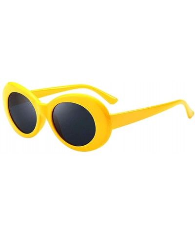 Oval Womens Fashion Sunglasses Lightweight Sunglasses with Oval Lens PC Sunglasses for Girls - Yellow Frame Gray Lens - C818S...