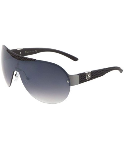 Round Round Zigzag Temple Pattern Rimless One Piece Curved Shield Lens Sunglasses - Smoke Gunmetal - CM199GAD222 $16.87