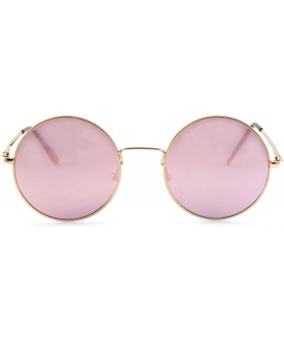 Oversized Single or 2 Pack Pink Mirrored Flat Lens Sunglasses Women - Gold/ Round - CP18905SGKW $13.82