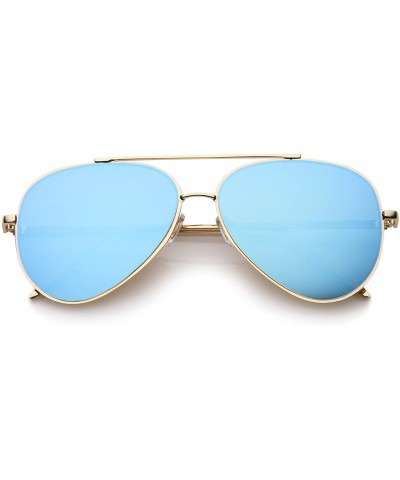 Oversized Mirrored Oversized Aviator Sunglasses for Women with Flat Mirror Lens 58mm - Gold / Blue Mirror - C312EH18AN7 $11.45