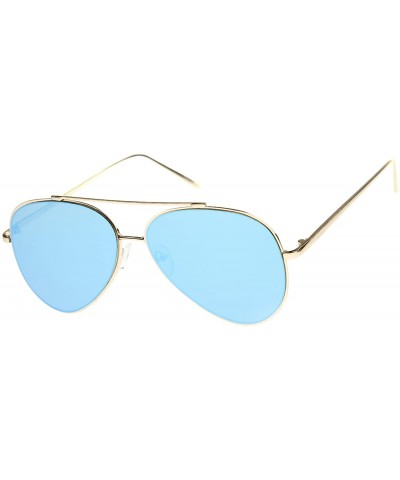 Oversized Mirrored Oversized Aviator Sunglasses for Women with Flat Mirror Lens 58mm - Gold / Blue Mirror - C312EH18AN7 $11.45