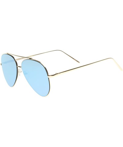 Oversized Mirrored Oversized Aviator Sunglasses for Women with Flat Mirror Lens 58mm - Gold / Blue Mirror - C312EH18AN7 $11.45