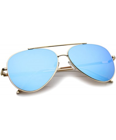 Oversized Mirrored Oversized Aviator Sunglasses for Women with Flat Mirror Lens 58mm - Gold / Blue Mirror - C312EH18AN7 $11.45