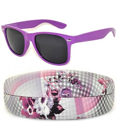 Wayfarer Vintage Sunglasses with Hard Clamshell Case Many Colors - Smoke Lens Purple & Case Flower Plaid Pink - CB11RGAUCSD $...
