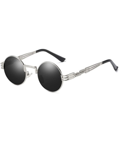 Round Retro Round Sunglasses for men and women Steampunk Driving Polarized Sunglasses A72 - Silver-black - CS18IWA7Z8M $12.53