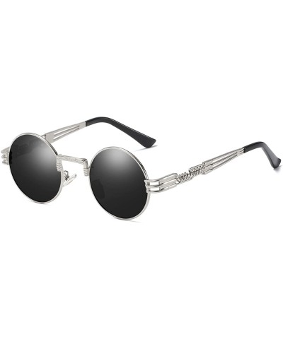 Round Retro Round Sunglasses for men and women Steampunk Driving Polarized Sunglasses A72 - Silver-black - CS18IWA7Z8M $30.15