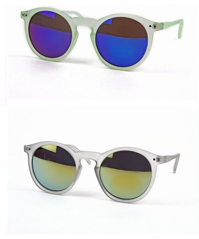 Round Retro Fashion Round Frame Sunglasses P2122 (2 pcs Green-BlueMir & Gray-YellowMir) - CM11U5YC5KB $31.14