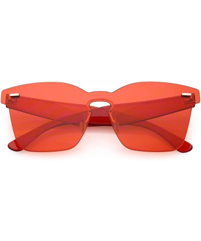 Shield Oversize Rimless Keyhole Nose Bridge Mono Flat Lens Horn Rimmed Sunglasses 59mm - Red - CK188K02S2K $21.76