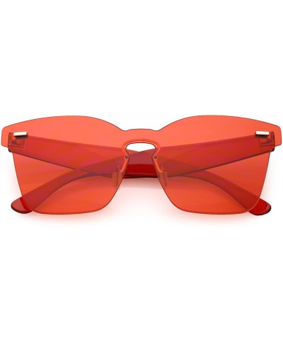 Shield Oversize Rimless Keyhole Nose Bridge Mono Flat Lens Horn Rimmed Sunglasses 59mm - Red - CK188K02S2K $11.59