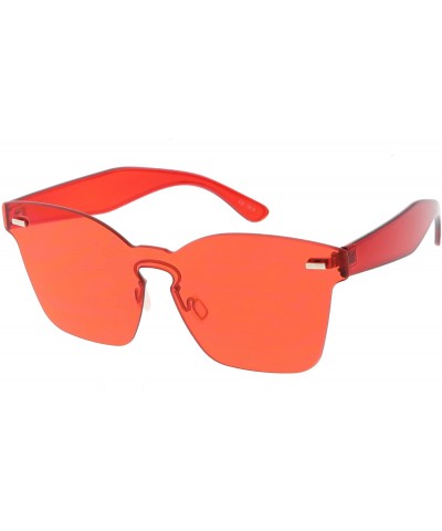 Shield Oversize Rimless Keyhole Nose Bridge Mono Flat Lens Horn Rimmed Sunglasses 59mm - Red - CK188K02S2K $11.59