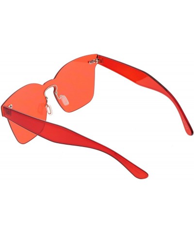 Shield Oversize Rimless Keyhole Nose Bridge Mono Flat Lens Horn Rimmed Sunglasses 59mm - Red - CK188K02S2K $11.59
