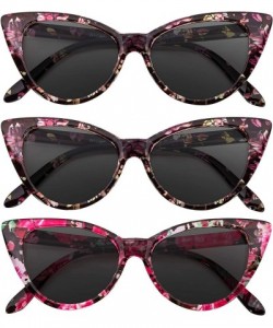 Cat Eye Ladies 3 pairs Cat Eye Sunglasses Mix colors Cateye Glasses Vintage - 3 Pairs - Floral Smoke - CB12IVCCWBP $12.15