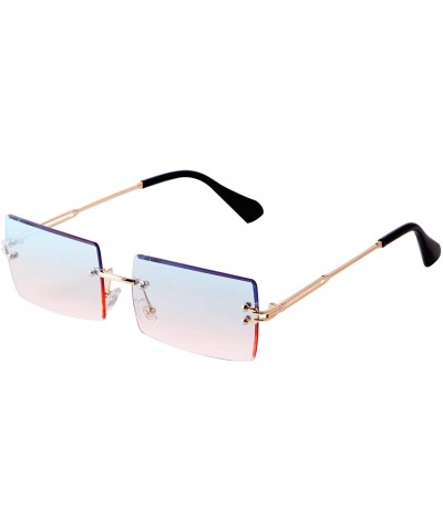 Oversized Vintage Rectangle Sunglasses for Women Small Rimless Candy Color Glasses - Blue Pink Lens - C918XI22L95 $32.79