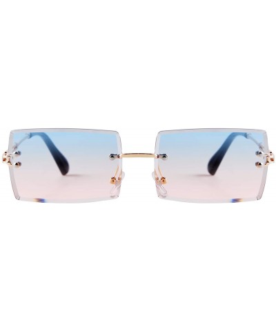 Oversized Vintage Rectangle Sunglasses for Women Small Rimless Candy Color Glasses - Blue Pink Lens - C918XI22L95 $28.16