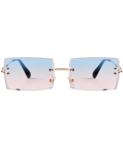 Oversized Vintage Rectangle Sunglasses for Women Small Rimless Candy Color Glasses - Blue Pink Lens - C918XI22L95 $13.89