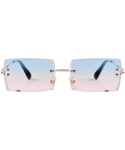 Oversized Vintage Rectangle Sunglasses for Women Small Rimless Candy Color Glasses - Blue Pink Lens - C918XI22L95 $28.16