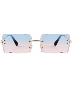 Oversized Vintage Rectangle Sunglasses for Women Small Rimless Candy Color Glasses - Blue Pink Lens - C918XI22L95 $13.89