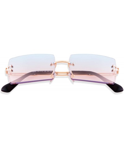 Oversized Vintage Rectangle Sunglasses for Women Small Rimless Candy Color Glasses - Blue Pink Lens - C918XI22L95 $28.16