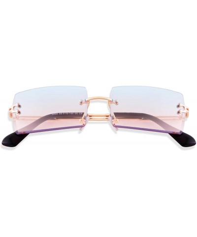 Oversized Vintage Rectangle Sunglasses for Women Small Rimless Candy Color Glasses - Blue Pink Lens - C918XI22L95 $13.89