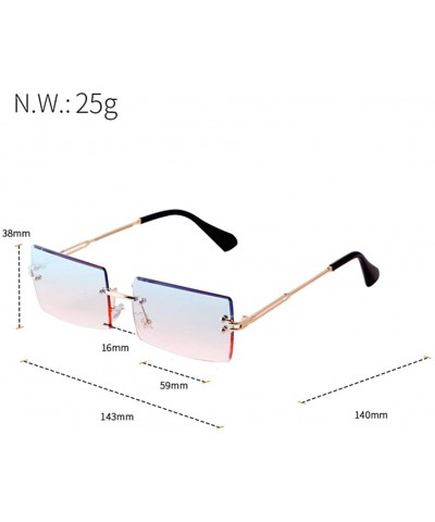 Oversized Vintage Rectangle Sunglasses for Women Small Rimless Candy Color Glasses - Blue Pink Lens - C918XI22L95 $28.16
