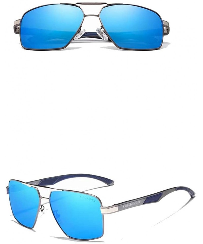 Rectangular Genuine quality square sunglasses men fashion polarized and UV400 Ultra light Al-Mg - Gun/Blue - C018X75Y9LD $28.68