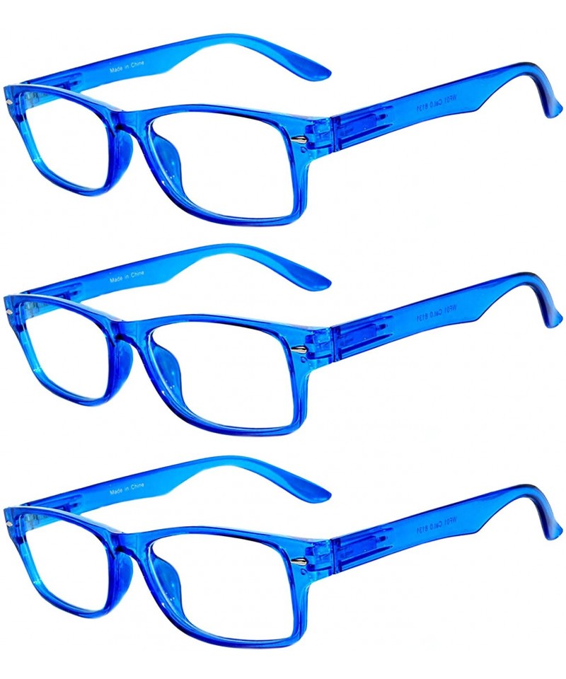 Rectangular Set of 3 Pairs Fashion Narrow Rectangular Colorful Frame Clear Lens Sunglasses - 3_pairs_blue - C7183D89KYM $8.59