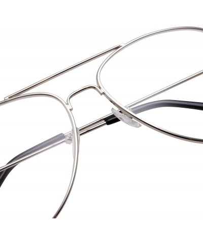 Aviator Metal Frame Aviator Clear Lens Glasses Fashion Eyewear UV400 - Cyber Silver - C312JNKJIQV $10.23
