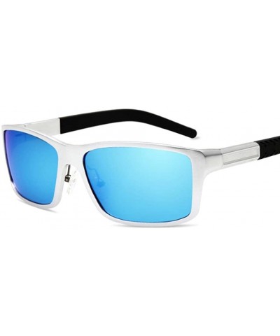 Rectangular polarized sunglasses- men's ultra-light anti-glare sports sunglasses - Silver Blue - CT1872S3CH6 $33.45