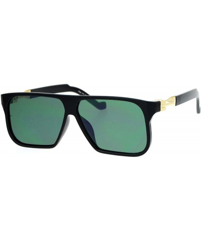 Rectangular Rectangular Flat Top Futurism Retro Sunglasses - Shiny Black Green - CX12NESH8H6 $24.55