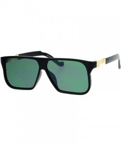 Rectangular Rectangular Flat Top Futurism Retro Sunglasses - Shiny Black Green - CX12NESH8H6 $14.80