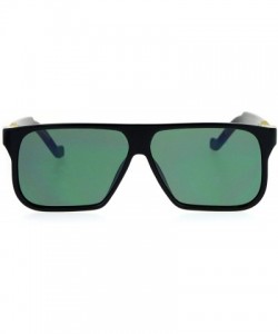 Rectangular Rectangular Flat Top Futurism Retro Sunglasses - Shiny Black Green - CX12NESH8H6 $14.80