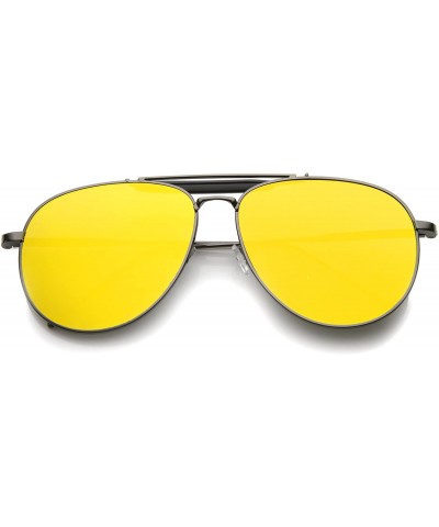 Aviator Large Classic Teardrop Crossbar Mirrored Flat Lens Aviator Sunglasses 56mm - Black-black / Yellow Mirror - CB12G0QNG1...