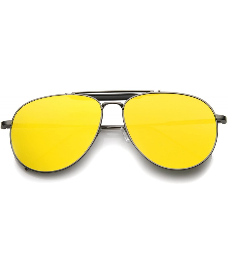 Aviator Large Classic Teardrop Crossbar Mirrored Flat Lens Aviator Sunglasses 56mm - Black-black / Yellow Mirror - CB12G0QNG1...