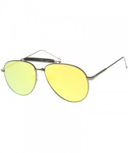 Aviator Large Classic Teardrop Crossbar Mirrored Flat Lens Aviator Sunglasses 56mm - Black-black / Yellow Mirror - CB12G0QNG1...