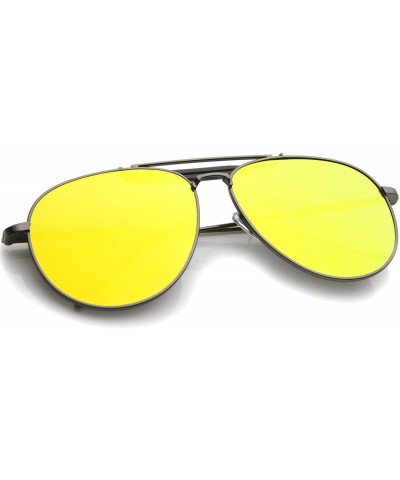 Aviator Large Classic Teardrop Crossbar Mirrored Flat Lens Aviator Sunglasses 56mm - Black-black / Yellow Mirror - CB12G0QNG1...