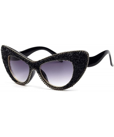 Cat Eye Women's Luxucy Cat Eye Rhinestone Sunglasses PC Frame Fashion UV400 Protection Glasses - Black - C8195WHR72R $29.28