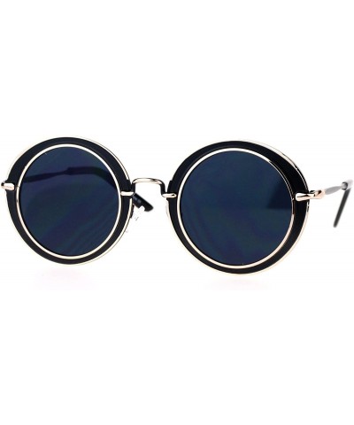 Round Womens Sunglasses Round Metal Flat Frame & Flat Lens UV 400 - Black Gold (Black) - CH188QH2IOT $24.15