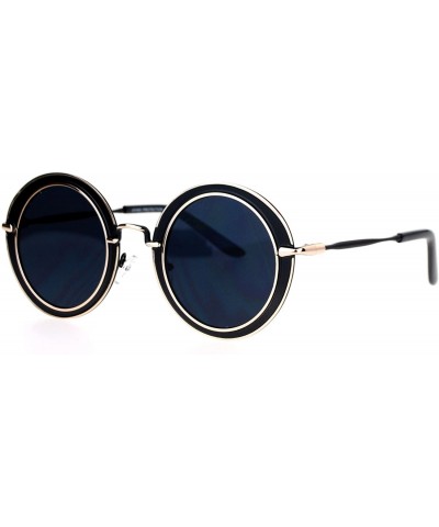 Round Womens Sunglasses Round Metal Flat Frame & Flat Lens UV 400 - Black Gold (Black) - CH188QH2IOT $9.02