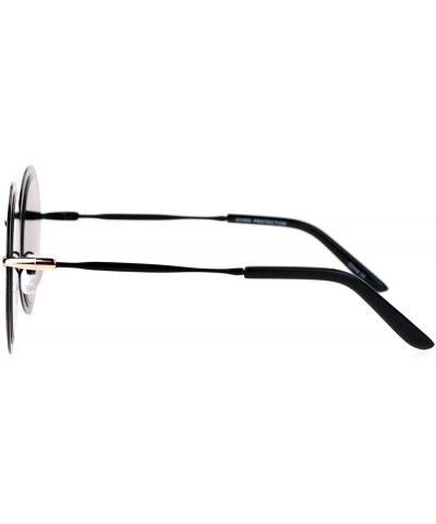 Round Womens Sunglasses Round Metal Flat Frame & Flat Lens UV 400 - Black Gold (Black) - CH188QH2IOT $9.02
