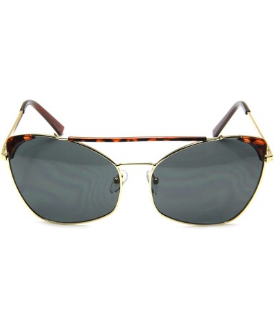 Cat Eye Women's Cat Eye Sunglasses Designer Inspired Bar Gold Metal Double Bridge - Brown Tortoise - CN18G3O2YHW $10.00